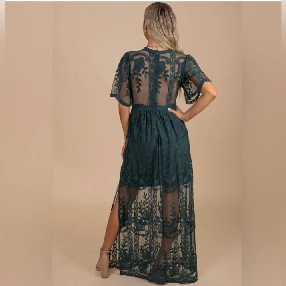 Socialite Teal Lace Maxi Romper Dress Small - Picture 2 of 13
